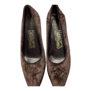 Salvatore Ferragamo‎ Vintage Brown Velvet  Leather Heels Size 6.5